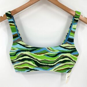 Aerie Multi-Color Abstract Scoop Wide‎ Strap Bikini Top Women Medium Green Blue